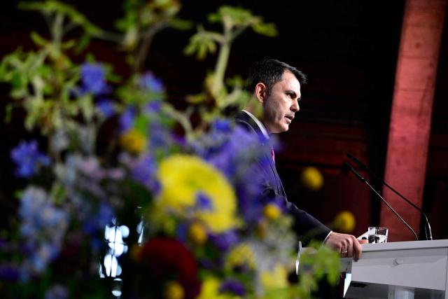 Turkey's Minister of Environment, Urbanization and Climate Change Murat Kurum addresses delegates at the start of the Petersberg Climate Dialogue (PCD) conference, on April 21, 2026 at the Westhafen Convention Center (WECC) in Berlin. The PCD is a meeting of representatives from selected countries to prepare the yearly UN Climate Change Conferences. The COP31 UN Climate Change Conference will be held in Antalya, Turkey, from November 9 to 20, 2026. (Photo by Tobias SCHWARZ / AFP)