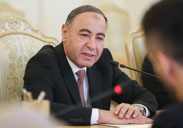 Libya's acting Foreign Minister Taher al-Baour attends a meeting with Russian Foreign Minister at Zinaida Morozova's Mansion in Moscow on April 21, 2026. (Photo by MAXIM SHIPENKOV / POOL / AFP)