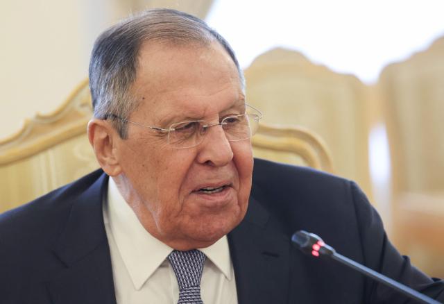 Russian Foreign Minister Sergei Lavrov attends a meeting with Libya's acting Foreign Minister at Zinaida Morozova's Mansion in Moscow on April 21, 2026. (Photo by MAXIM SHIPENKOV / POOL / AFP)