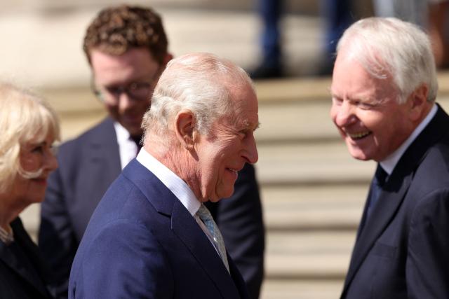 Britain's King Charles III arrives at the British Museum to view the final design for the Queen Elizabeth Memorial, in central London on April 21, 2026, on the day marking what would have been the late monarch's 100th birthday. (Photo by Adrian Dennis / AFP)