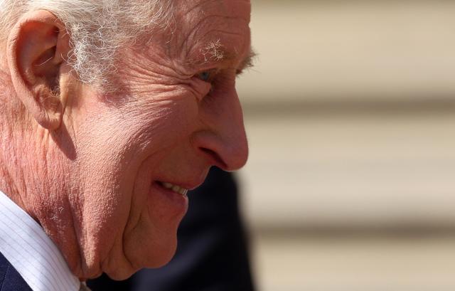 Britain's King Charles III arrives at the British Museum to view the final design for the Queen Elizabeth Memorial, in central London on April 21, 2026, on the day marking what would have been the late monarch's 100th birthday. (Photo by Adrian Dennis / AFP)