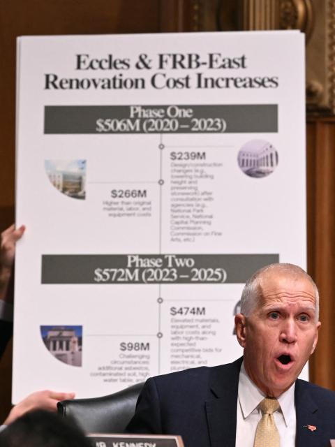 US Senator Thom Tillis, Republican from North Carolina, questions Kevin Warsh, nominee for US Federal Reserve Chair, during a Senate Banking Committee hearing on Warsh's nomination on Capitol Hill in Washington, DC, on April 21, 2026. Warsh, President Donald Trump's choice to lead the US Federal Reserve, vowed Tuesday to protect central bank independence at his confirmation hearing, despite intense pressure from the president. The hearing will be scrutinized as it marks a key hurdle that Warsh must overcome to succeed Fed Chair Jerome Powell when his term ends on May 15. (Photo by Mandel NGAN / AFP)