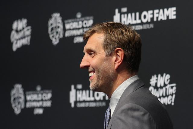German former basketball player Dirk Nowitzki poses on the red carpet as he arrive for the FIBA Women's Basketball 2026 World Cup draw and FIBA Hall of Fame 2026 Induction ceremony in Berlin on April 21, 2026. (Photo by Odd ANDERSEN / AFP) / ALTERNATIVE CROP