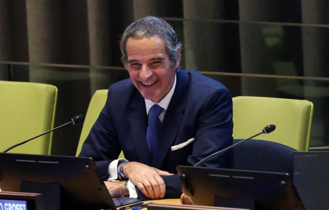 Argentine diplomat Rafael Mariano Grossi smiles during a hearing to be considered as the next United Nations' Secretary General at the UN Headquarters in New York, on April 21, 2026. Grossi is among four candidates vying for the position currently held by Portugal's Antonio Guterres. (Photo by TIMOTHY A. CLARY / AFP)