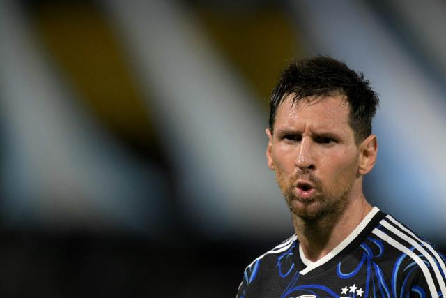 (FILES) Argentina's forward #10 Lionel Messi gestures during a friendly football match between Argentina and Zambia at La Bombonera stadium in Buenos Aires on March 31, 2026. US lawyer Ralph Patino, representing promoter VID Music Group, said on April 21, 2026 that star Lionel Messi is complicit with the Argentine Football Association (AFA) in a multimillion-dollar lawsuit over breach of contract. (Photo by JUAN MABROMATA / AFP)