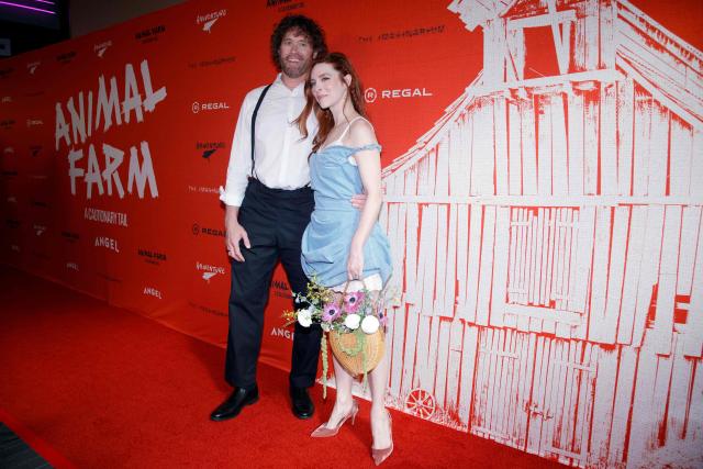 US actor and comedian T.J. Miller (L) and his wife US actress Kate Gorney-Miller attend the premiere of Angel Studios' "Animal Farm" at Regal Theatre Battery Park in New York on April 21, 2026. (Photo by Leonardo MUNOZ / AFP)