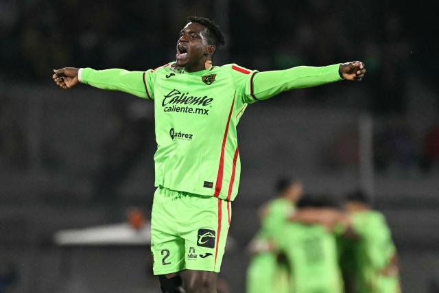 Juarez's Colombian defender #02 Jesus Murillo reacts during a Pumas vs Juarez Mexican League football match in Mexico City on April 21, 2026. (Photo by YURI CORTEZ / AFP)