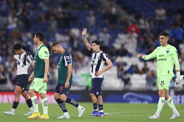 Monterrey's Uruguayan goalkeeper #25 Santiago Mele (R) and defender #03 Gerardo Arteaga react at the end of a Monterrey vs Puebla Mexican League football match in Monterrey, Nuevo Leon state, Mexico, on April 21, 2026. (Photo by Julio Cesar AGUILAR / AFP)