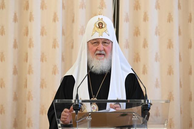 Russian Orthodox Patriarch Kirill gives a speech at an Orthodox Easter reception at Zinaida Morozova's Mansion in Moscow on April 22, 2026. (Photo by Igor IVANKO / POOL / AFP)