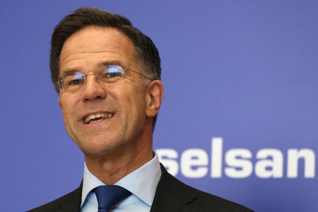 NATO Secretary General Mark Rutte delivers a speech at Aselsan Defence company as part of his official visit to Turkey, in Ankara on April 22,2026. NATO chief Mark Rutte said the alliance would do "what's necessary to defend" its members including Turkey after intercepting four missiles fired from Iran and head into Turkish air space over the past weeks. (Photo by ADEM ALTAN / AFP)