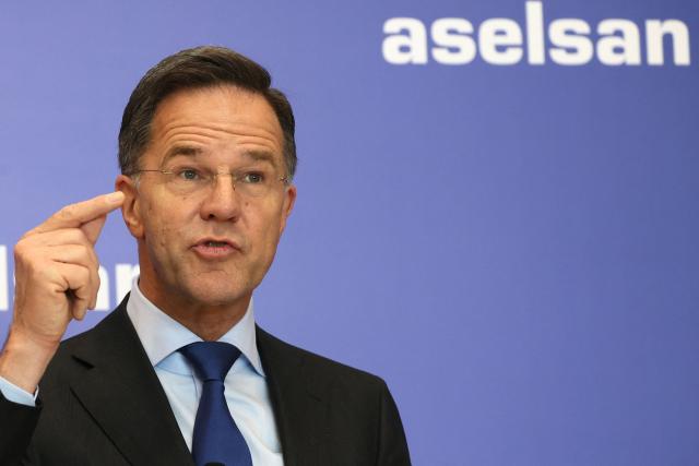 NATO Secretary General Mark Rutte delivers a speech at Aselsan Defence company as part of his official visit to Turkey, in Ankara on April 22,2026. NATO chief Mark Rutte said the alliance would do "what's necessary to defend" its members including Turkey after intercepting four missiles fired from Iran and head into Turkish air space over the past weeks. (Photo by ADEM ALTAN / AFP)