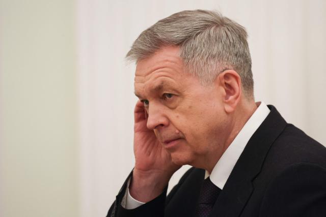 Admiral Igor Kostyukov, head of Russian military intelligence (GRU), attends a meeting between Russian President and Seychelles' President at the Kremlin in Moscow on April 22, 2026. (Photo by MAXIM SHIPENKOV / POOL / AFP)