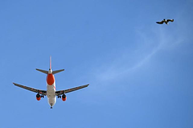 An EasyJet passenger aircraft prepares to land at Liverpool John Lennon Airport in Liverpool, north west England on April 22, 2026. The EU unveiled on April 22 plans to address the energy crisis triggered by the war in the Middle East, including improved monitoring of jet fuel supplies as the prospect of shortages rattles Europe ahead of the summer travel season. (Photo by Paul ELLIS / AFP)