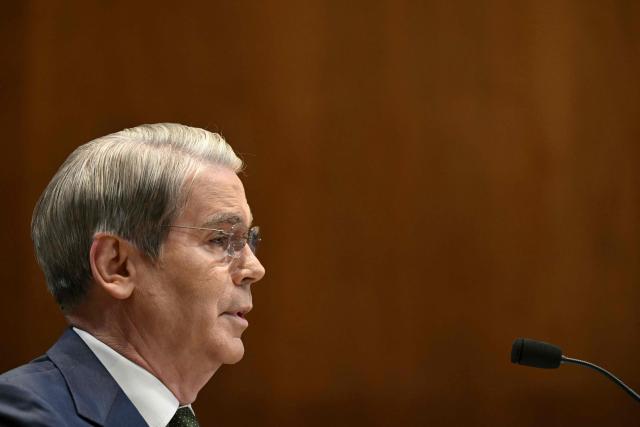 US Secretary of Treasury Scott Bessent testifies during a Senate Appropriations Subcommittee on Financial Services and General Government hearing on "proposed budget estimates for fiscal year 2027 for the Department of the Treasury" on Capitol Hill in Washington, DC, on April 22, 2026. (Photo by SAUL LOEB / AFP)