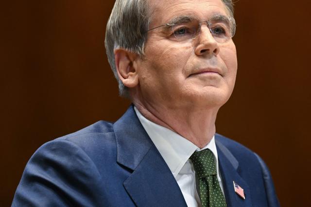 US Secretary of Treasury Scott Bessent testifies during a Senate Appropriations Subcommittee on Financial Services and General Government hearing on "proposed budget estimates for fiscal year 2027 for the Department of the Treasury" on Capitol Hill in Washington, DC, on April 22, 2026. (Photo by SAUL LOEB / AFP)