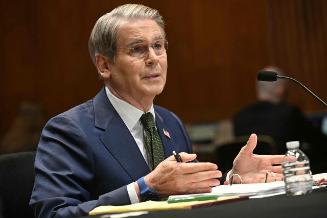 US Secretary of Treasury Scott Bessent testifies during a Senate Appropriations Subcommittee on Financial Services and General Government hearing on "proposed budget estimates for fiscal year 2027 for the Department of the Treasury" on Capitol Hill in Washington, DC, on April 22, 2026. (Photo by SAUL LOEB / AFP)