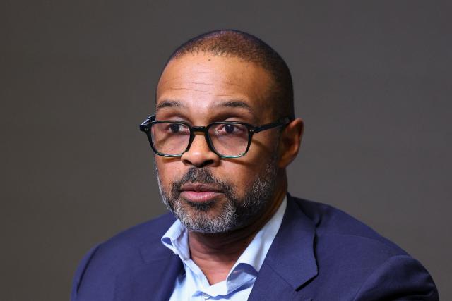 Michael Harris, Vice Chairman and Global Head of Capital Markets for the NYSE Group speaks during a press conference at the New York Stock Exchange (NYSE) in New York City on April 22, 2026. (Photo by ANGELA WEISS / AFP)