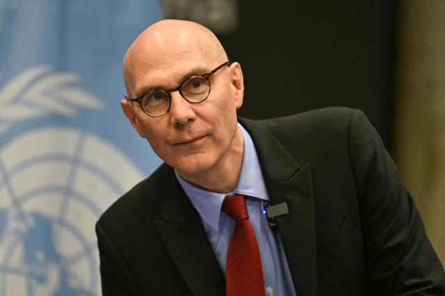 UN High Commissioner for Human Rights Volker Turk looks on during a press conference in Mexico City on April 22, 2026. (Photo by YURI CORTEZ / AFP)