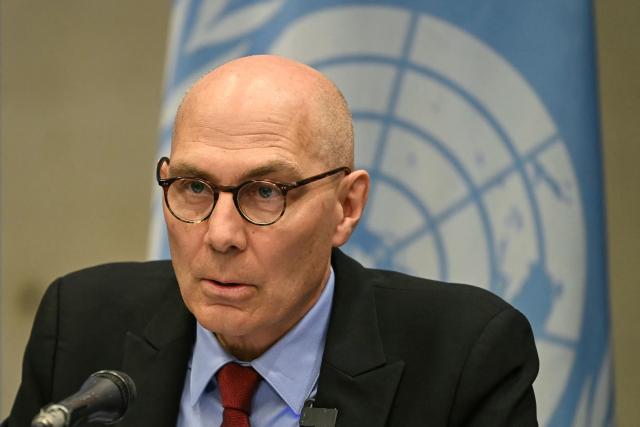 UN High Commissioner for Human Rights Volker Turk speaks during a press conference in Mexico City on April 22, 2026. (Photo by YURI CORTEZ / AFP)