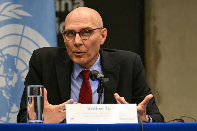 UN High Commissioner for Human Rights Volker Turk gestures during a press conference in Mexico City on April 22, 2026. (Photo by YURI CORTEZ / AFP)