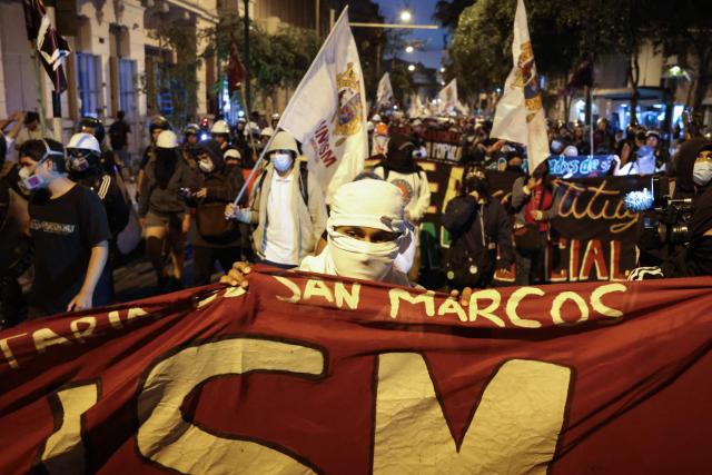 Students protest over transport fares in Lima on April 22, 2026. (Photo by Connie FRANCE / AFP)