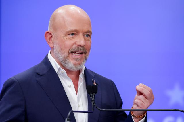 Republican candidate Steve Hilton participates in a California gubernatorial debate at the studios of KRON4 in San Francisco, on April 22, 2026. The six leading candidates for California governor are participating in the first major televised debate, ahead of the June 2 primary elections. (Photo by Jason Henry / POOL / AFP)