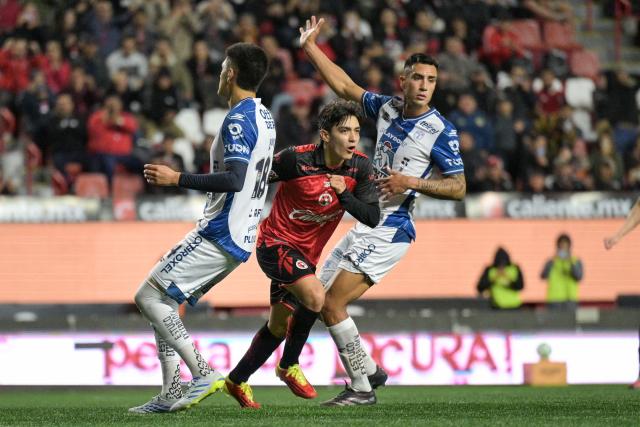 Tijuana's midfielder #19 Gilberto Mora celebrates scoring his team's first goal during a Mexican League football match between Tijuana and Pachuca at Caliente stadium in Tijuana, Mexico, on April 22, 2026. (Photo by Guillermo ARIAS / AFP)