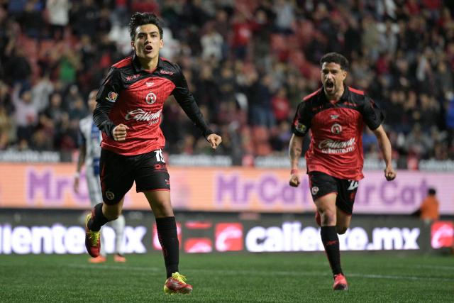 Tijuana's midfielder #19 Gilberto Mora celebrates scoring his team's first goal during a Mexican League football match between Tijuana and Pachuca at Caliente stadium in Tijuana, Mexico, on April 22, 2026. (Photo by Guillermo ARIAS / AFP)