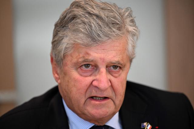France’s Trade Minister Nicolas Forissier speaks at a press conference in Sydney on April 23, 2026, marking the final day of his five-day official visit to Australia. (Photo by Saeed KHAN / AFP)