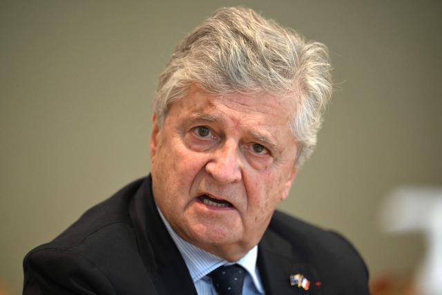 France’s Trade Minister Nicolas Forissier speaks at a press conference in Sydney on April 23, 2026, marking the final day of his five-day official visit to Australia. (Photo by Saeed KHAN / AFP)