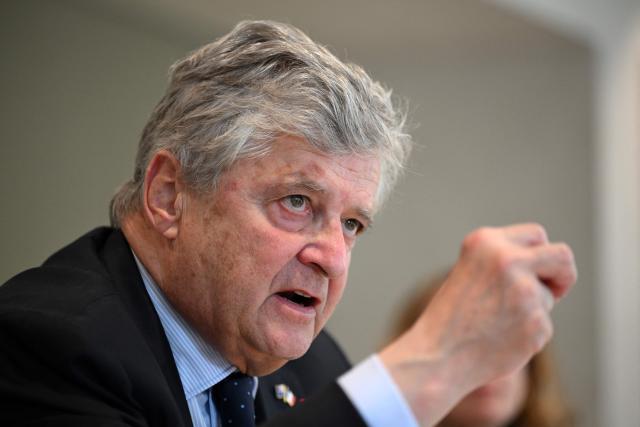 France’s Trade Minister Nicolas Forissier speaks at a press conference in Sydney on April 23, 2026, marking the final day of his five-day official visit to Australia. (Photo by Saeed KHAN / AFP)