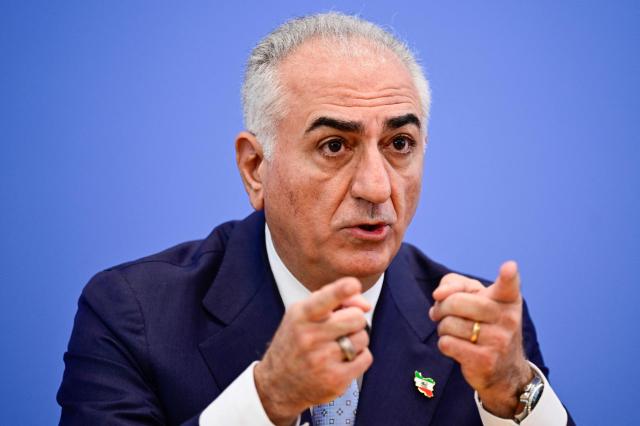 The son of Iran's last shah, exiled Crown Prince Reza Pahlavi, holds a press conference at the BPK (Bundespressekonferenz) building in Berlin, on April 23, 2026. (Photo by John MACDOUGALL / AFP)