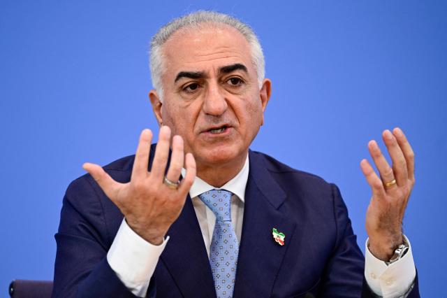 The son of Iran's last shah, exiled Crown Prince Reza Pahlavi, holds a press conference at the BPK (Bundespressekonferenz) building in Berlin, on April 23, 2026. (Photo by John MACDOUGALL / AFP)