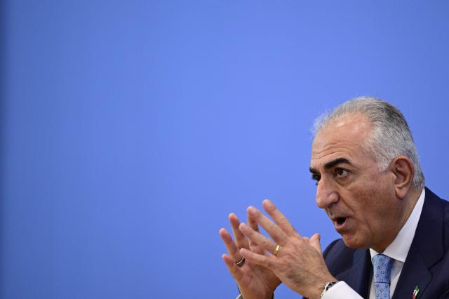 The son of Iran's last shah, exiled Crown Prince Reza Pahlavi, holds a press conference at the BPK (Bundespressekonferenz) building in Berlin, on April 23, 2026. (Photo by John MACDOUGALL / AFP)
