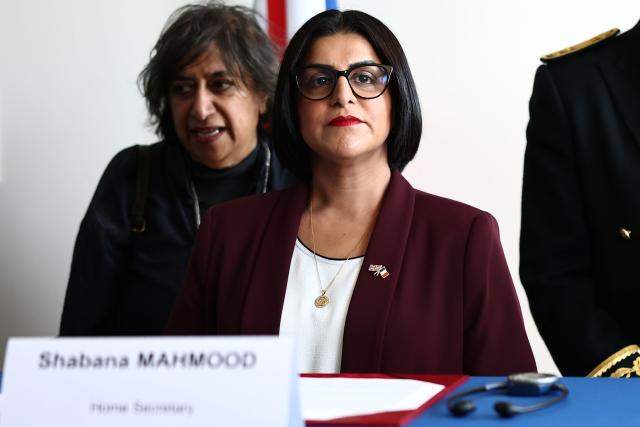 British Home Secretary Shabana Mahmood looks on prior to renew the Sandhurst treaty at the Border Police office of Loon-Plage, near Dunkirk, on April 23, 2026. Britain and France have agreed a new three-year deal to stop undocumented migrants making the risky journey across the Channel in small boats, the two sides announced. Under the deal, France pledged to increase law enforcement on the coast by more than half to fight irregular migration to Britain -- reaching 1,400 officers by 2029. The Sandhurst treaty sets out the UK's financial contribution to French efforts to stop migrants attempting the perilous sea crossing to Britain. (Photo by Sameer AL-DOUMY / AFP)