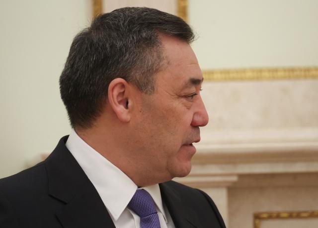 Kyrgyzstan's President Sadyr Japarov attends a meeting with Russian President at the Kremlin in Moscow on April 23, 2026. (Photo by MAXIM SHIPENKOV / POOL / AFP)