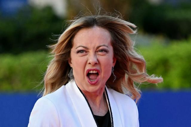 Italy's Prime Minister Giorgia Meloni arrives ahead of an informal meeting of the European Council, in Ayia Napa on April 23, 2026. (Photo by NICOLAS TUCAT / AFP)