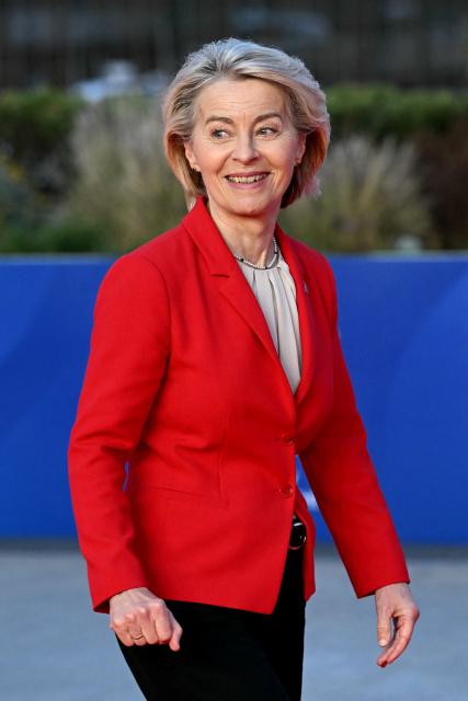 European Commission President Ursula von der Leyen walks upon her arrival ahead of an informal meeting of the European Council, in Ayia Napa on April 23, 2026. (Photo by NICOLAS TUCAT / AFP)