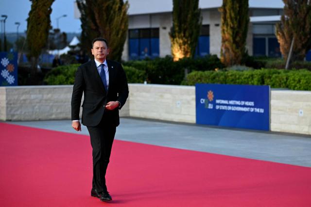 Portugal's Prime Minister Luis Montenegro walks upon his arrival ahead of an informal meeting of the European Council, in Ayia Napa on April 23, 2026. (Photo by NICOLAS TUCAT / AFP)
