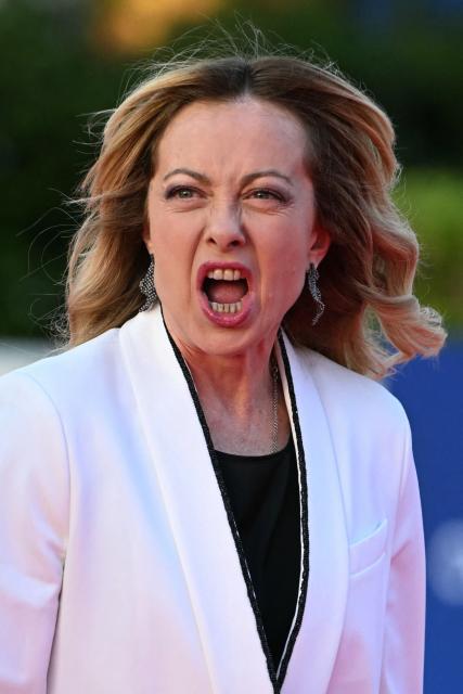 Italy's Prime Minister Giorgia Meloni arrives ahead of an informal meeting of the European Council, in Ayia Napa on April 23, 2026. (Photo by NICOLAS TUCAT / AFP)