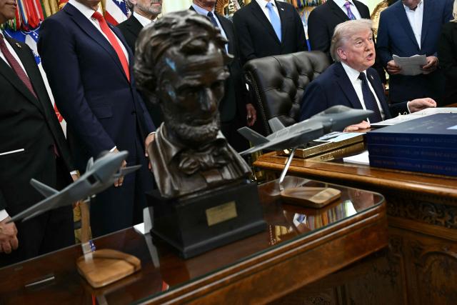 US President Donald Trump speaks during a health care affordability event in the Oval Office of White House in Washington, DC, on April 23, 2026. (Photo by Brendan SMIALOWSKI / AFP)