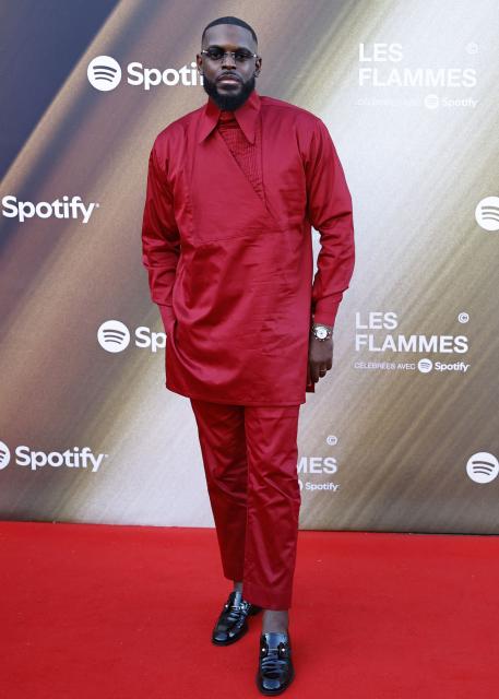 French rapper Keblack poses for a photocall upon arrival for the fourth edition of "Les Flammes" music award ceremony at the Seine Musicale, in Boulogne-Billancourt, in the western outskirts of Paris on April 23, 2026. (Photo by SIMON WOHLFAHRT / AFP)