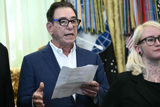 CEO of Regeneron Pharmaceuticals Leonard Schleifer speaks during a health care affordability event in the Oval Office of the White House in Washington, DC, on April 23, 2026. (Photo by Brendan SMIALOWSKI / AFP)