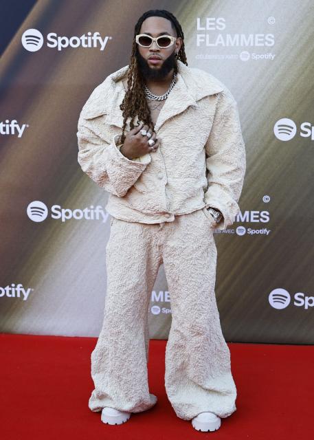 French artist DJ Kawest poses for a photocall upon arrival for the fourth edition of "Les Flammes" music award ceremony at the Seine Musicale, in Boulogne-Billancourt, in the western outskirts of Paris on April 23, 2026. (Photo by SIMON WOHLFAHRT / AFP)