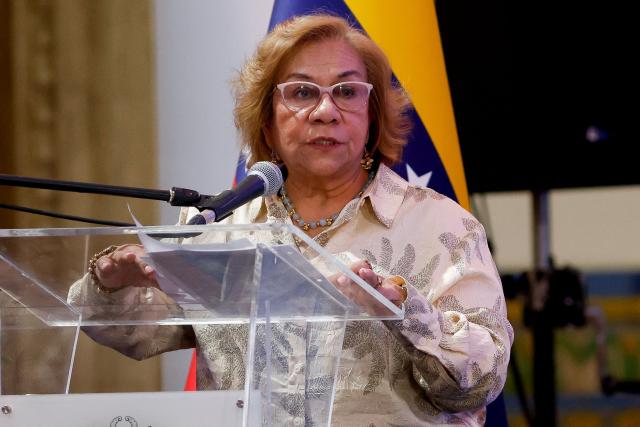 Colombia's Foreign Minister Rosa Yolanda Villavicencio speaks during a joint press conference with his Venezuelan counterpart Foreign Minister Yvan Gil, in Caracas on April 23, 2026. (Photo by AFP)