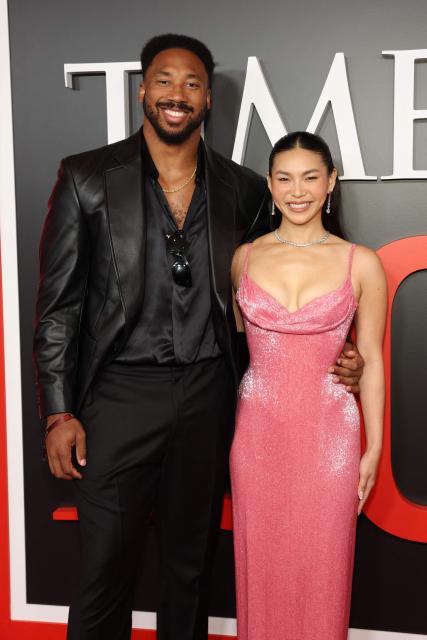 US football defensive end Myles Garrett and US snowboarder Chloe Kim attend the 2026 TIME100 gala at The Jazz at Lincoln Center in New York, on April 23, 2026. (Photo by ANGELA WEISS / AFP)