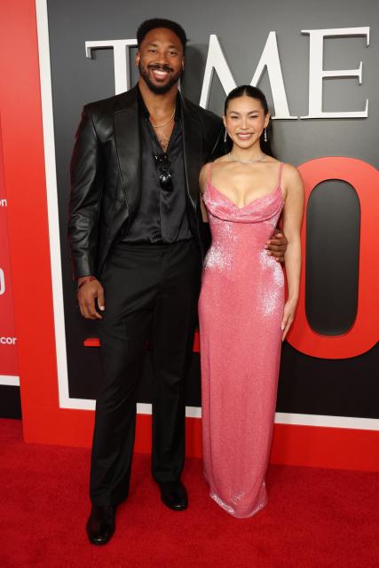 US football defensive end Myles Garrett and US snowboarder Chloe Kim attend the 2026 TIME100 gala at The Jazz at Lincoln Center in New York, on April 23, 2026. (Photo by ANGELA WEISS / AFP)