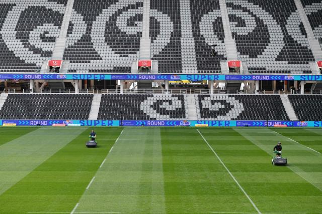 A general view inside the One New Zealand Stadium is seen prior to the starting super round of the Super Rugby Pacific in Christchurch on April 24, 2026. The new 400 million USD Te Kaha stadium that was a symbol of Christchurch's struggle to rebuild after a deadly earthquake struck the New Zealand city will host its first match on April 24, in front of a sellout rugby crowd. (Photo by Sanka Vidanagama / AFP)