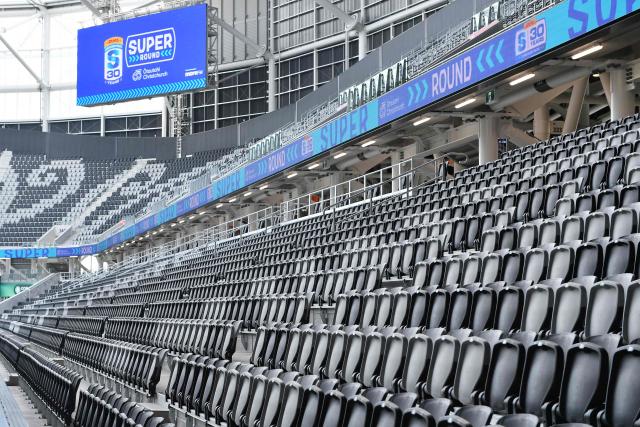 A general view inside the One New Zealand Stadium is seen prior to the starting super round of the Super Rugby Pacific in Christchurch on April 24, 2026. The new 400 million USD Te Kaha stadium that was a symbol of Christchurch's struggle to rebuild after a deadly earthquake struck the New Zealand city will host its first match on April 24, in front of a sellout rugby crowd. (Photo by Sanka Vidanagama / AFP)