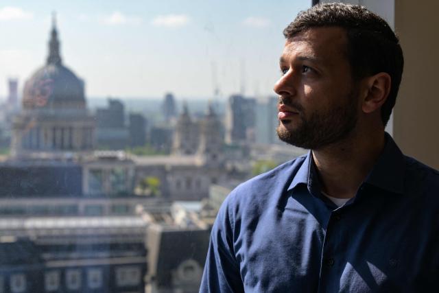 Arab Barghouti, son of jailed Palestinian leader Marwan Barghouti, poses for a photo following an interview with AFP in central London on April 23, 2026. After 24 years in prison in Israel, Palestinian Marwan Barghouti has "a very clear political vision" and remains the leader best able to unify his people, his son Arab Barghouti told AFP, while expressing alarm at the "dangerous" weakness of the Palestinian Authority. (Photo by Richard A. Brooks / AFP) / TO GO WITH AFP STORY by Caroline TAIX